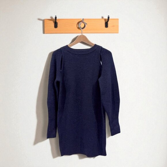 NWT Moon River Navy Chunky Pull Over Cut Out Knit Sweater Mini Dress - Picture 2 of 4